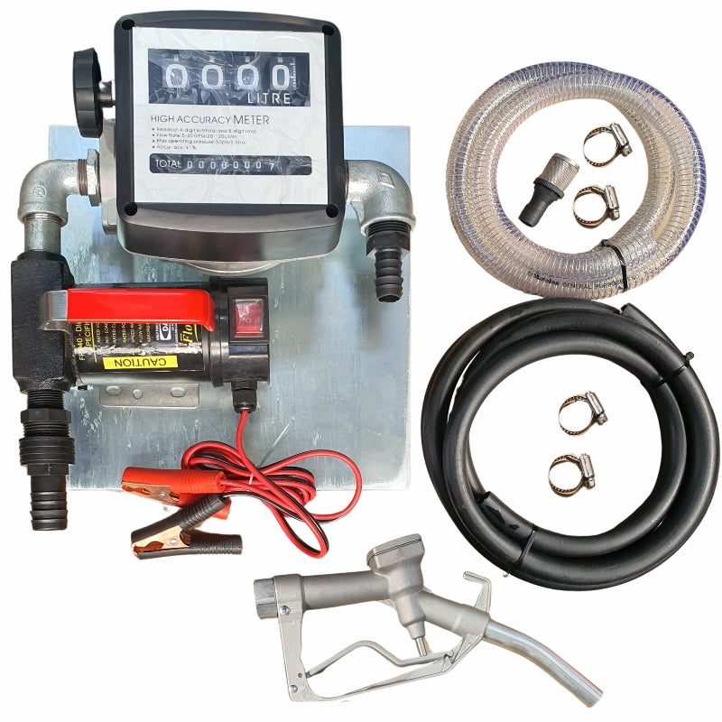 40lt - 12v Diesel Pump Kit - Fully assembled on wall-mount plate