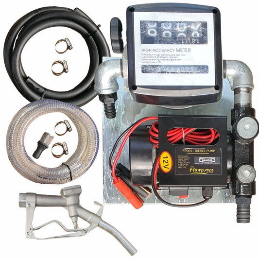 70lt - 12v Diesel pump kit - Fully assembled on wall-mount plate